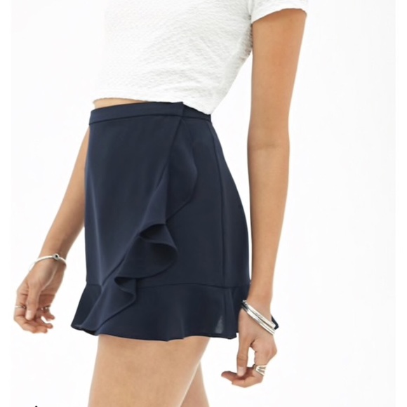 Navy ruffle wrap skirt - Picture 2 of 4